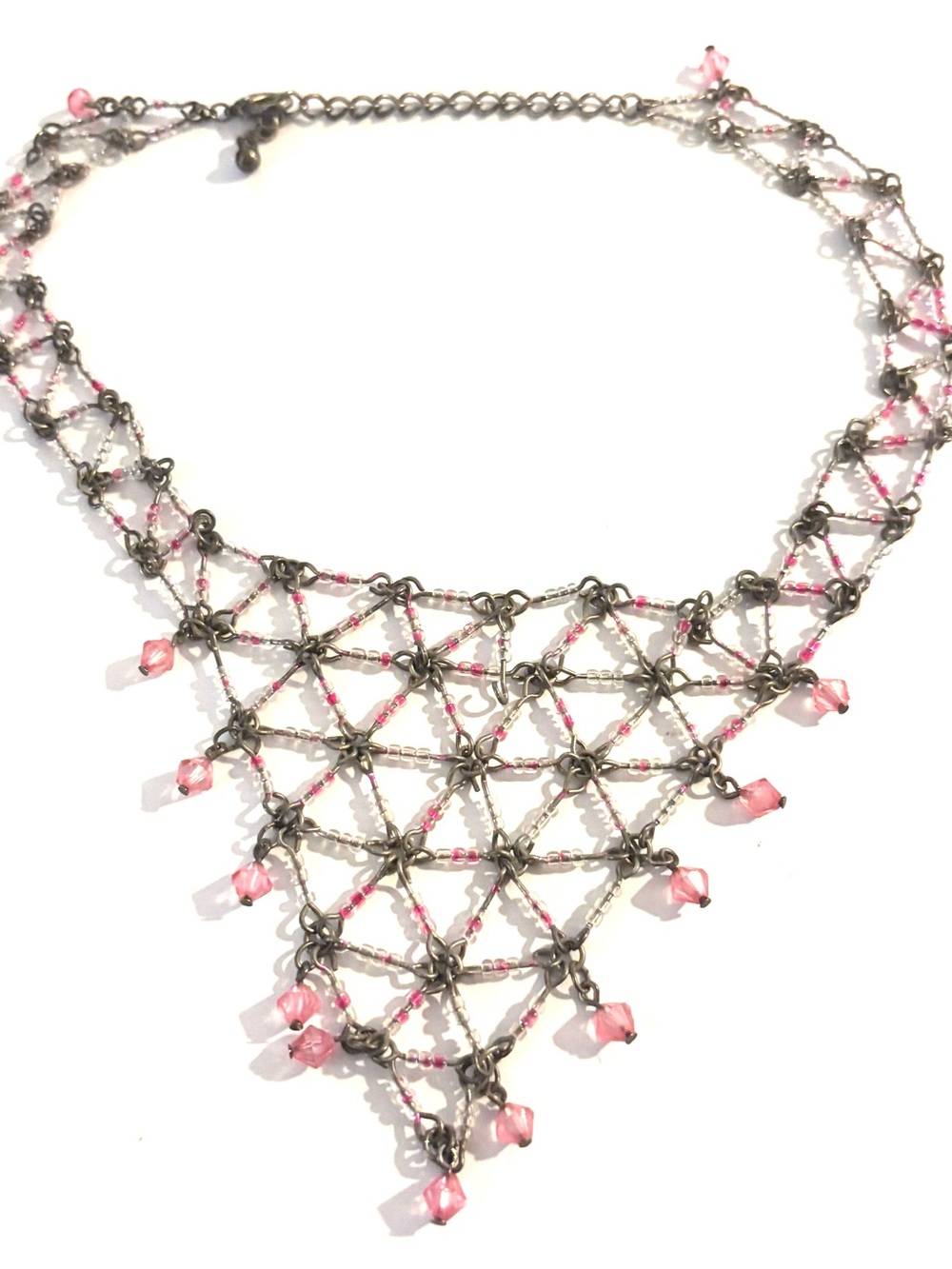 Fashion Jewelry Pink Beaded Lattice Collar Necklace - Women Jewelry - Picture 1 of 1